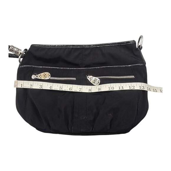 Brighton Black Nylon Patent Leather Trim Hobo Shoulder Bag Braided Strap Pockets - Picture 16 of 16